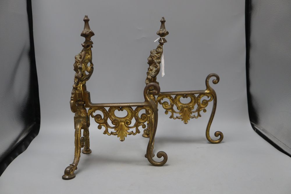 A pair of gilt bronze chenets, height 37cm